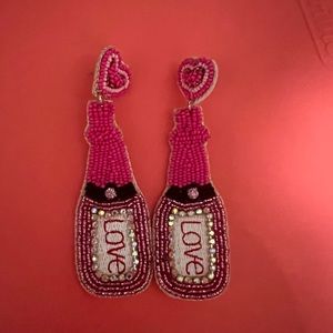 Champagne Bottle Beaded “Love” Earrings